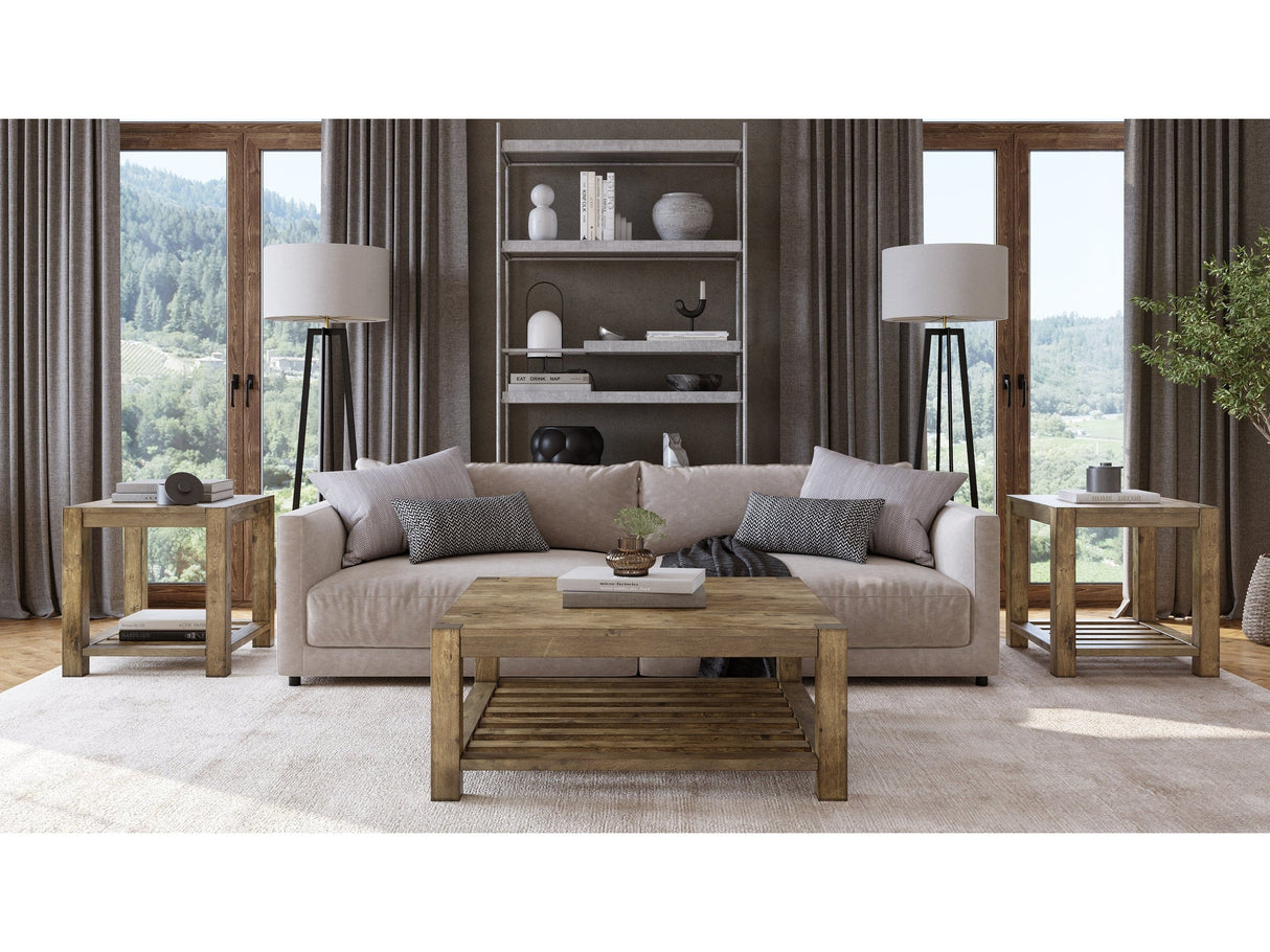 Canyon Solid Wood Square Coffee Table in Washed Grey by Modus Furniture at Eve Furniture