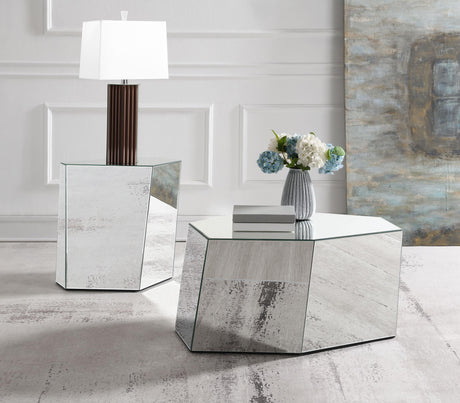 Capella Silver 2-Piece Mirrored Coffee and End Table Set by Coaster at Eve Furniture
