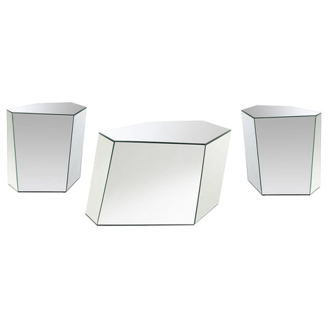 Capella Silver 3-Piece Mirrored Coffee and End Table Set by Coaster at Eve Furniture