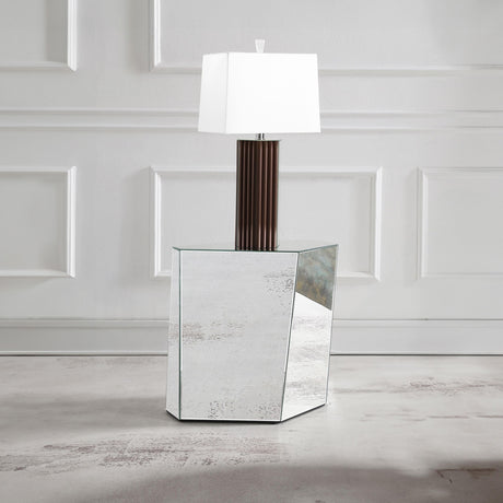 Capella Silver Mirrored Abstract Geometric End Table by Coaster at Eve Furniture