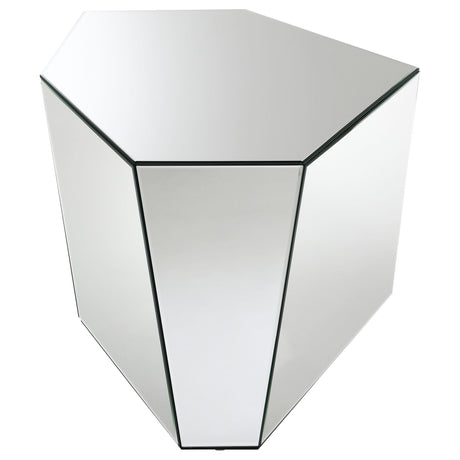 Capella Silver Mirrored Abstract Geometric End Table by Coaster at Eve Furniture