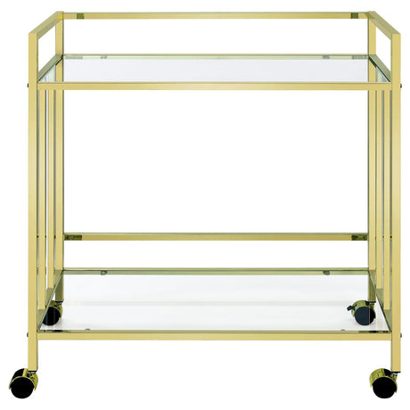 Cara Brass Rectangular Glass Bar Cart by Coaster at Eve Furniture