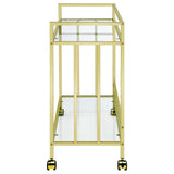 Cara Brass Rectangular Glass Bar Cart by Coaster at Eve Furniture