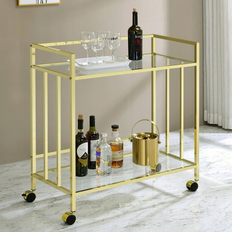 Cara Brass Rectangular Glass Bar Cart by Coaster at Eve Furniture