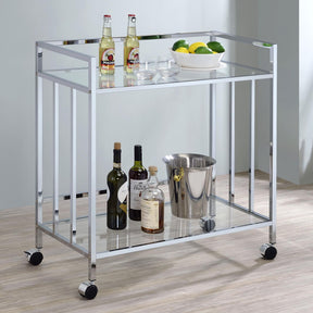 Cara Chrome Rectangular Glass Bar Cart by Coaster at Eve Furniture
