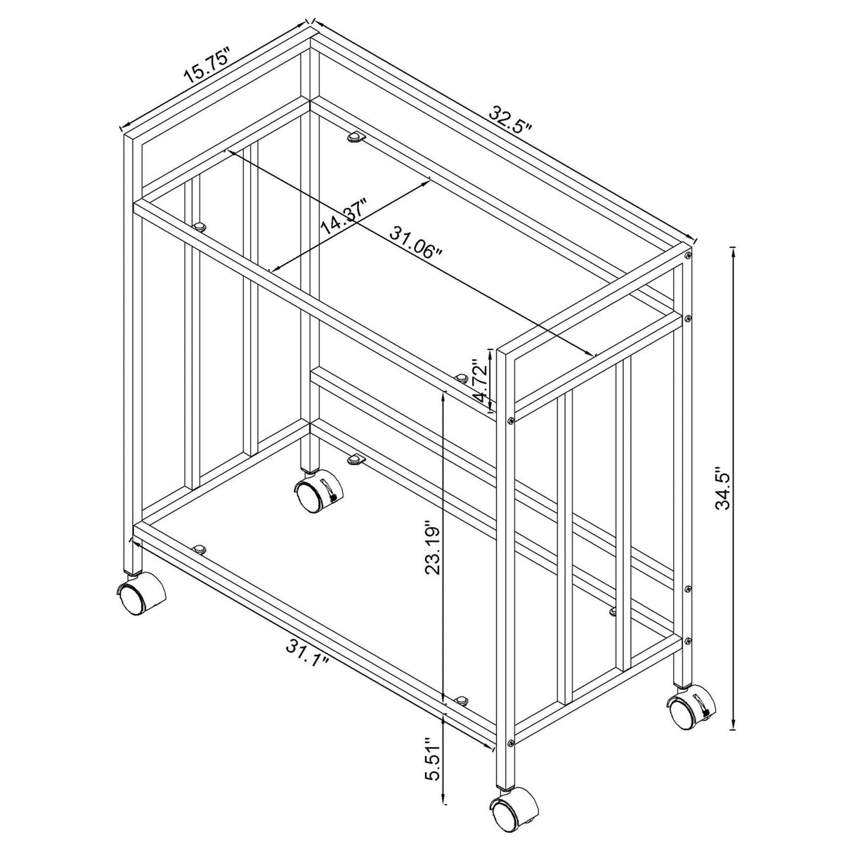 Cara Brass Rectangular Glass Bar Cart