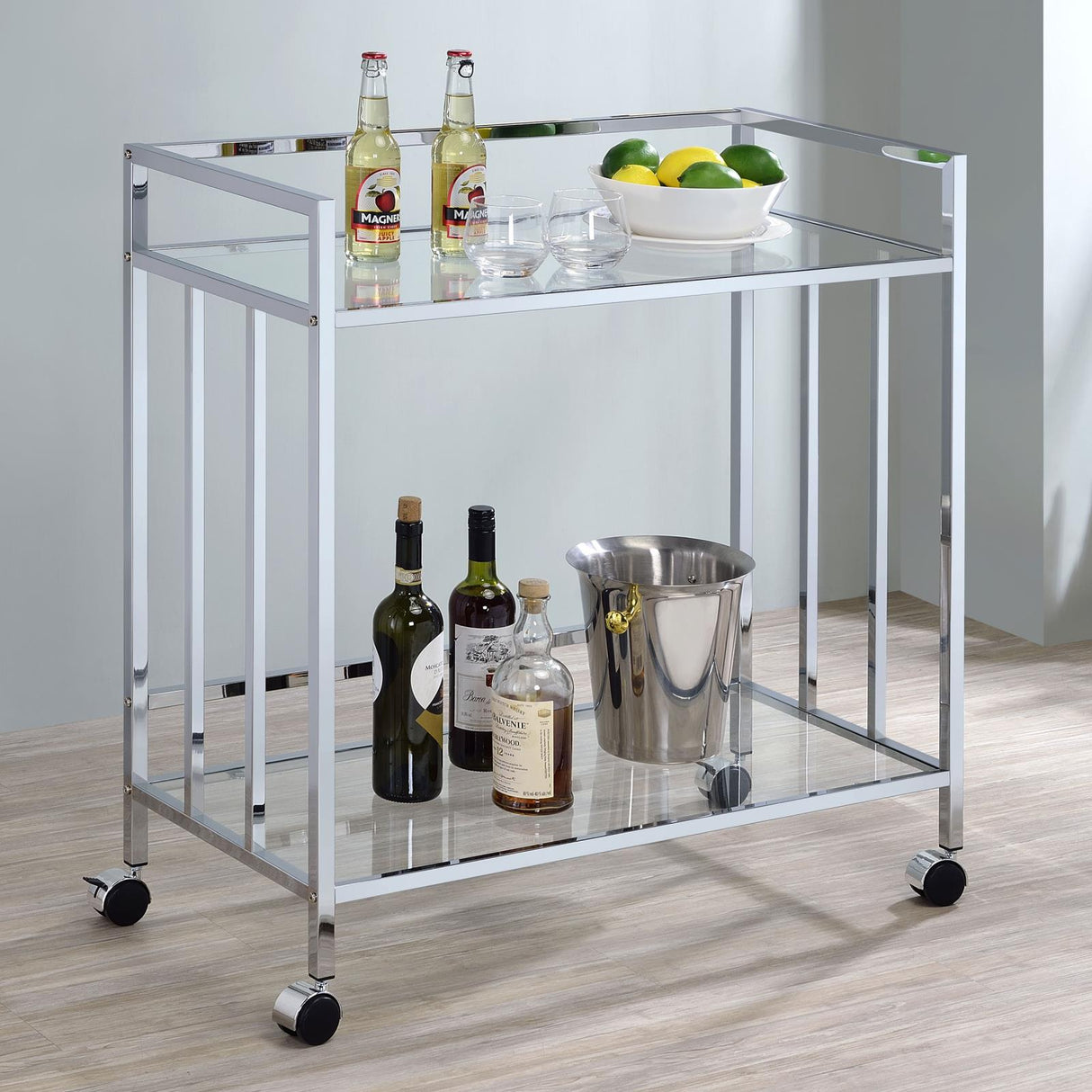 Cara Chrome Rectangular Glass Bar Cart