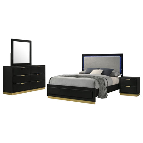 Caraway Black/Grey 4-Piece California King Bedroom Set with LED Headboard