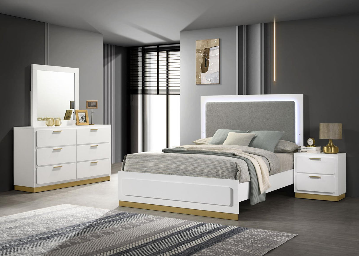 Caraway White/Grey 4-Piece Eastern King Bedroom Set with LED Headboard