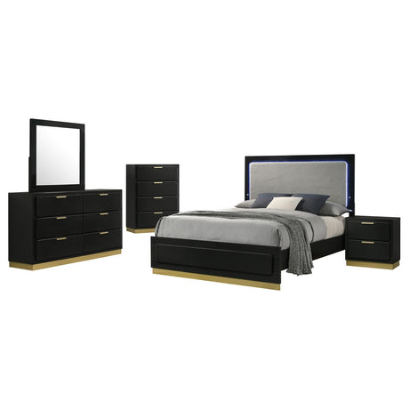 Caraway Black/Grey 5-Piece California King Bedroom Set with LED Headboard