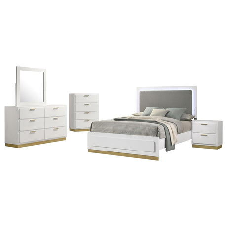 Caraway White/Grey 5-Piece California King Bedroom Set with LED Headboard