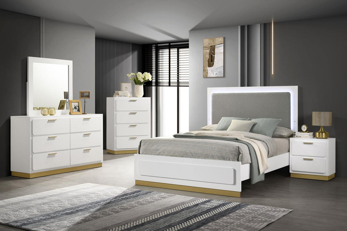 Caraway White/Grey 5-Piece Eastern King Bedroom Set with LED Headboard