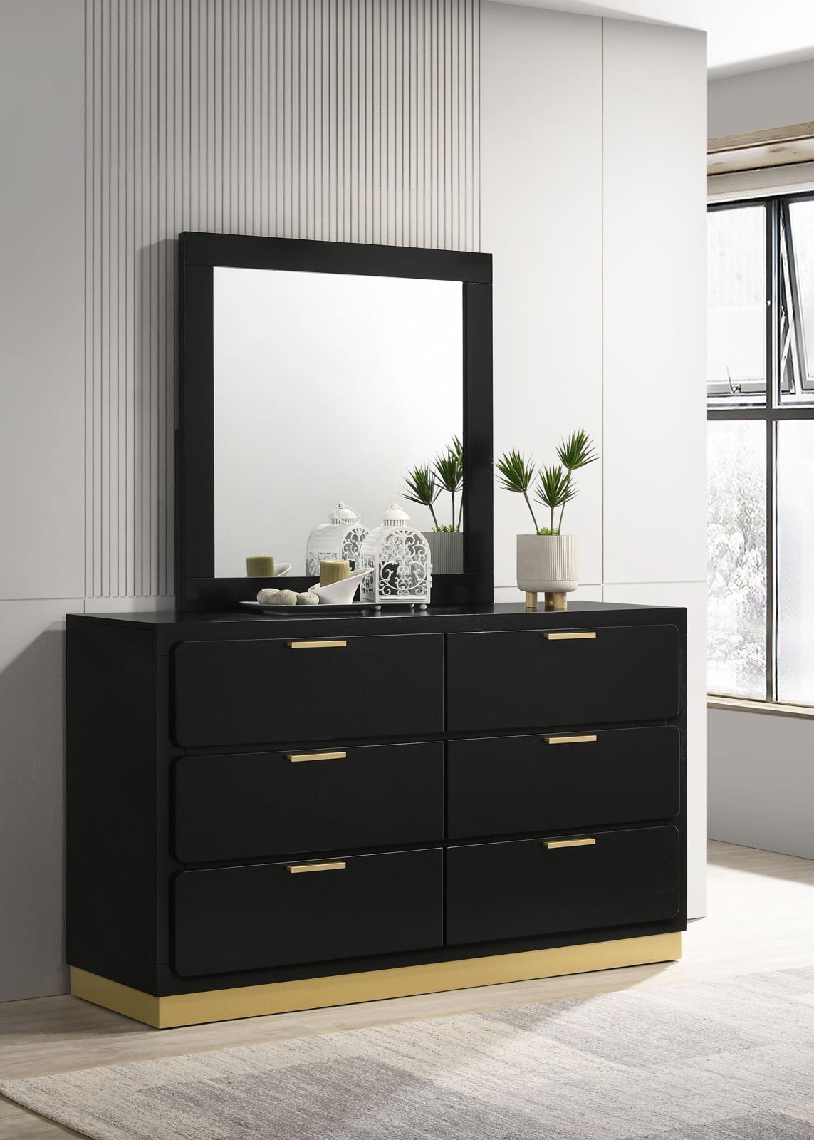 Caraway Black 6-Drawer Bedroom Dresser with Mirror