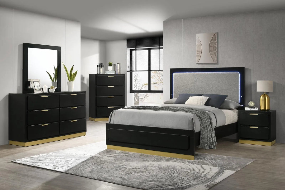 Caraway Black and Gray Eastern King Bed with LED Headboard by Coaster at Eve Furniture