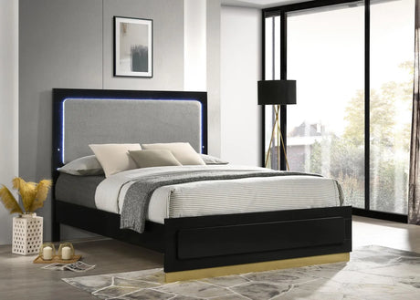 Caraway Black and Gray Eastern King Bed with LED Headboard by Coaster at Eve Furniture