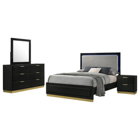 Caraway Black/Grey 4-Piece Queen Bedroom Set with LED Headboard by Coaster at Eve Furniture