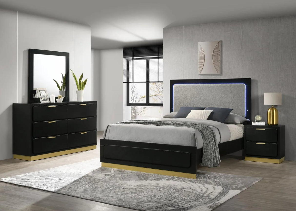 Caraway Black/Grey 4-Piece Queen Bedroom Set with LED Headboard by Coaster at Eve Furniture