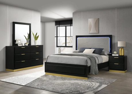 Caraway Black/Grey 4-Piece Queen Bedroom Set with LED Headboard by Coaster at Eve Furniture