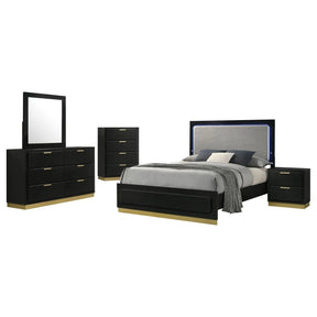 Caraway Black/Grey 5-Piece Queen Bedroom Set with LED Headboard by Coaster at Eve Furniture