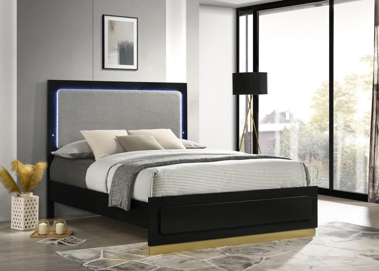 Caraway California King Bed with LED Headboard Black and Grey