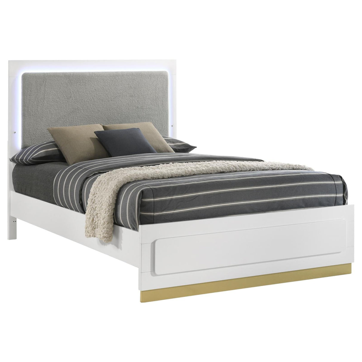 Caraway California King Bed with LED Headboard White and Grey