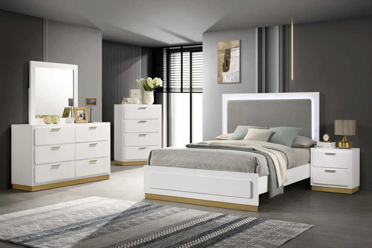 Caraway California King Bed with LED Headboard White and Grey by Coaster at Eve Furniture