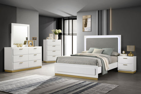 Caraway White and Gray Eastern King Bed with LED Headboard by Coaster at Eve Furniture