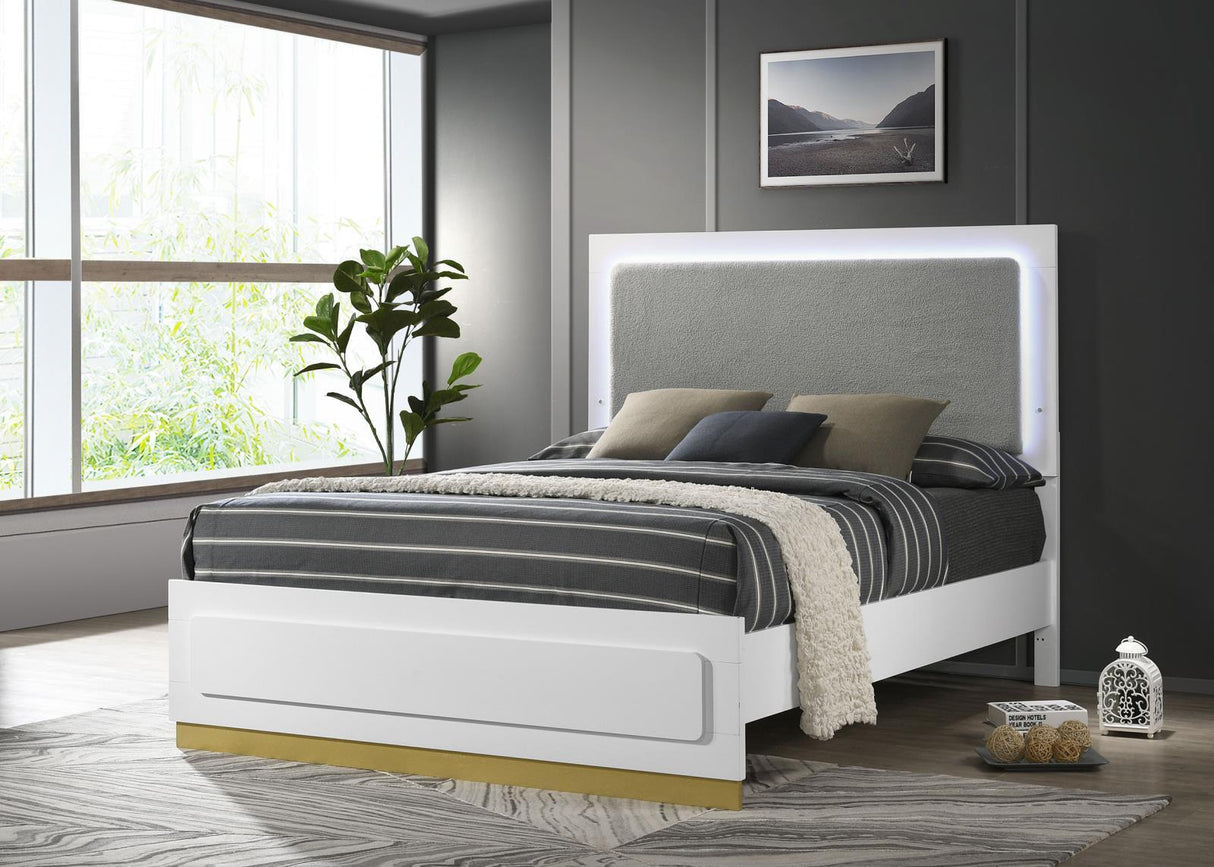 Caraway White and Gray Eastern King Bed with LED Headboard by Coaster at Eve Furniture