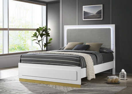 Caraway White and Gray Eastern King Bed with LED Headboard by Coaster at Eve Furniture