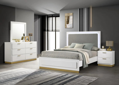 Caraway White 4-Piece Queen Bedroom Set with LED Headboard by Coaster at Eve Furniture