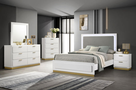 Caraway White/Grey 5-Piece Queen Bedroom Set with LED Headboard by Coaster at Eve Furniture