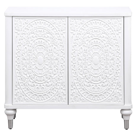 Cardella Distressed White 2-Door Mandala Accent Cabinet by Coaster at Eve Furniture