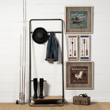 Carell Black Metal And Wood Shelf Hall Tree by Mercana at Eve Furniture