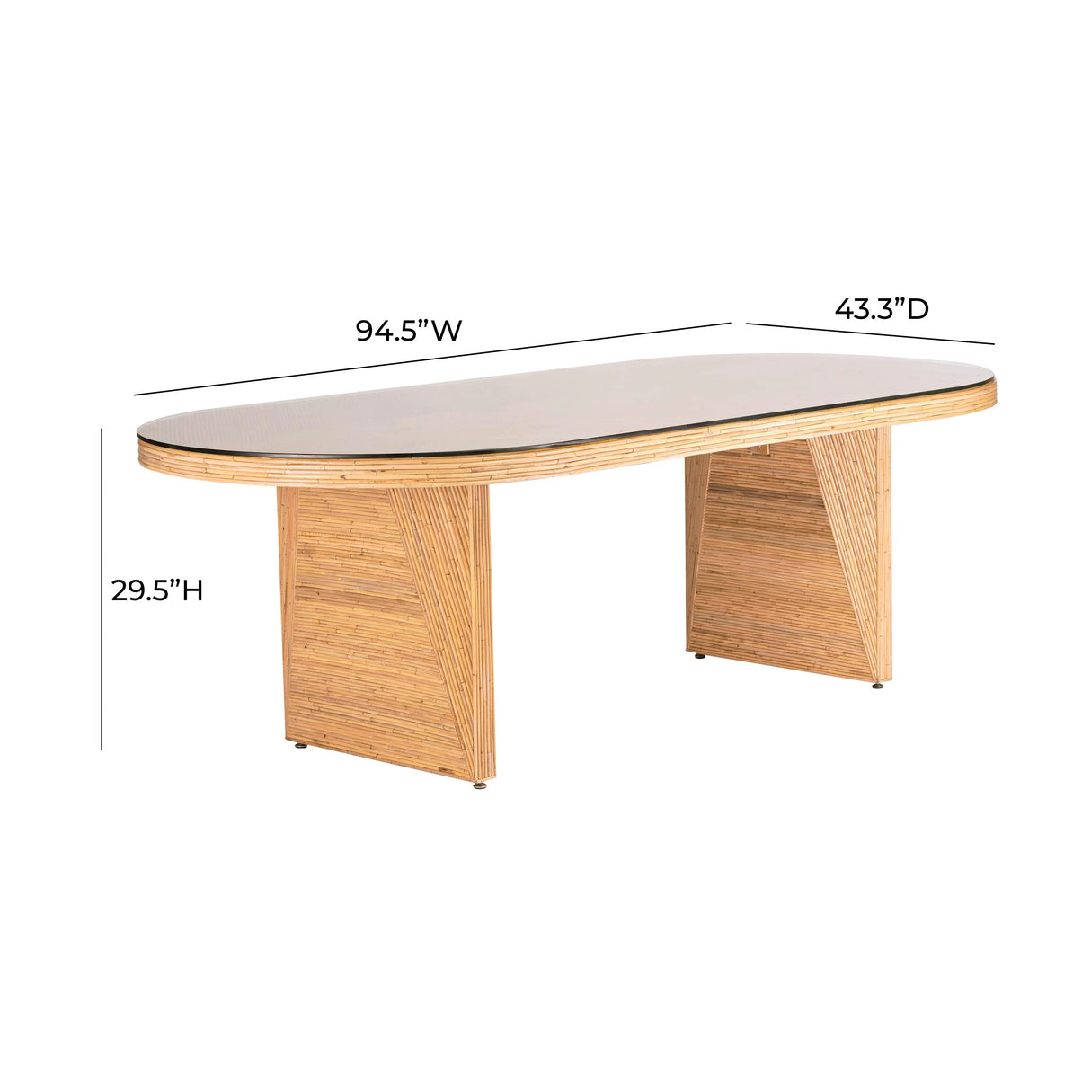 Caren Natural Rattan and Glass 95" Oval Dining Table by TOV Furniture at Eve Furniture
