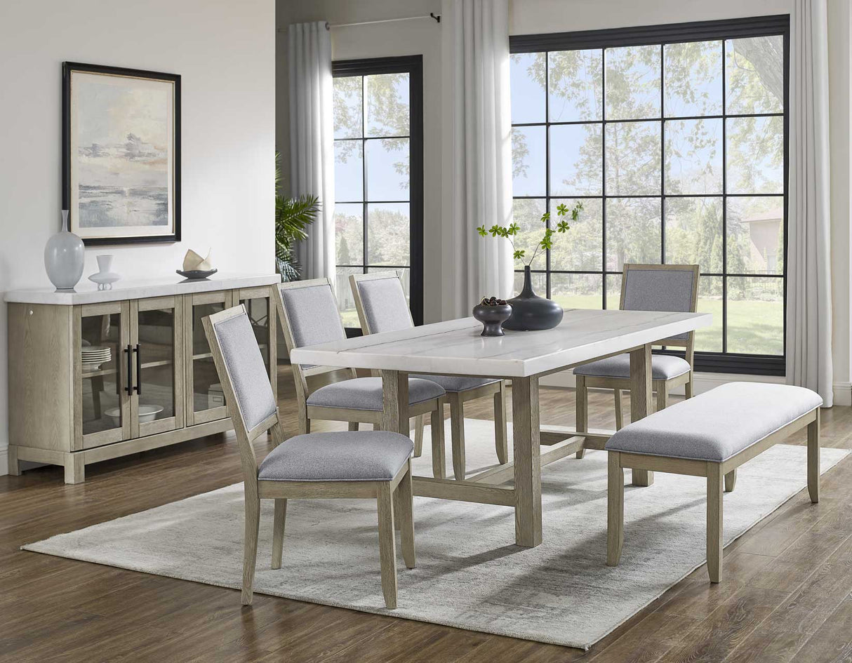 Carena 5-Piece White Marble Dining Set(Table & 4 Side Chairs)