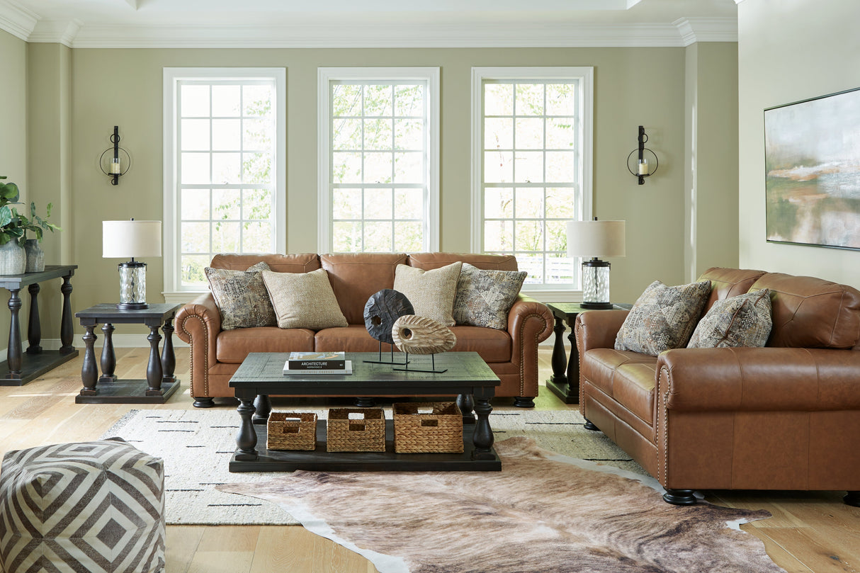 Carianna Caramel Leather Sofa and Loveseat by Ashley at Eve Furniture