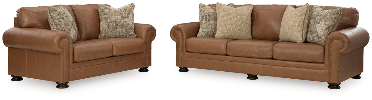 Carianna Caramel Leather Sofa and Loveseat by Ashley at Eve Furniture