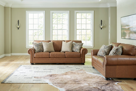 Carianna Caramel Leather Sofa and Loveseat by Ashley at Eve Furniture