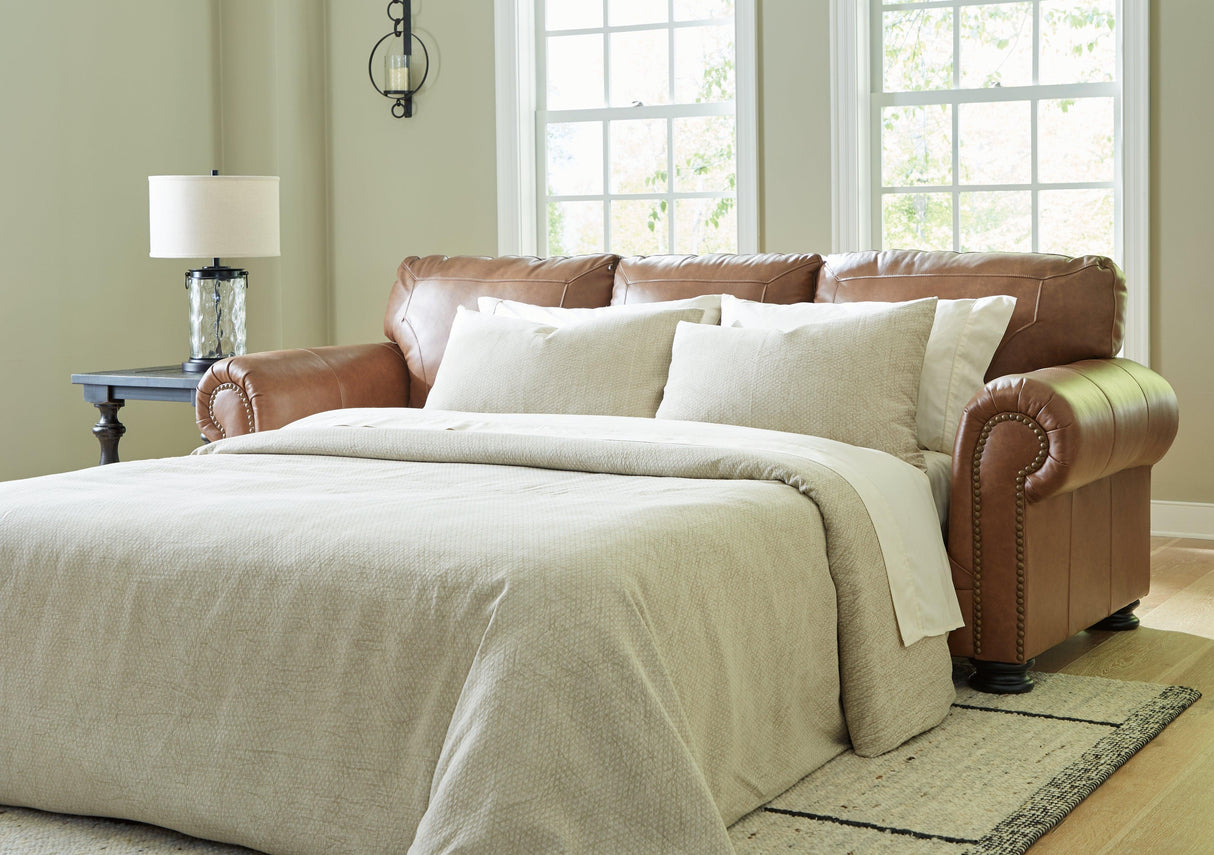 Carianna Caramel Queen Leather Sofa Sleeper by Ashley at Eve Furniture