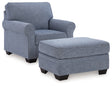 Carissa Manor Denim Chair and Ottoman by Ashley at Eve Furniture