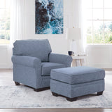 Carissa Manor Denim Chair and Ottoman by Ashley at Eve Furniture