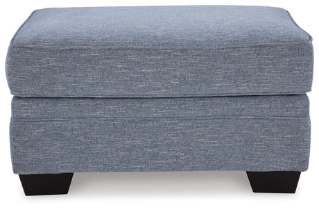 Carissa Manor Denim Performance Fabric Ottoman by Ashley at Eve Furniture