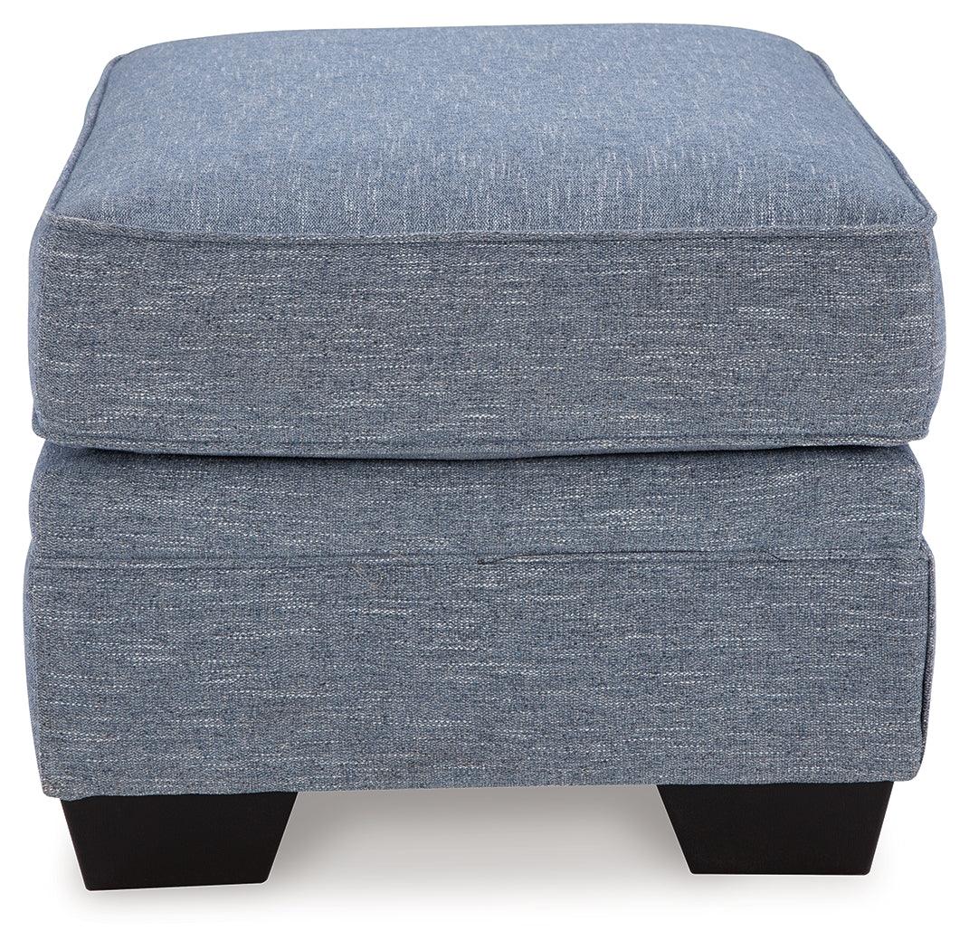 Carissa Manor Denim Performance Fabric Ottoman by Ashley at Eve Furniture
