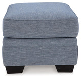 Carissa Manor Denim Performance Fabric Ottoman by Ashley at Eve Furniture