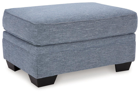 Carissa Manor Denim Performance Fabric Ottoman by Ashley at Eve Furniture