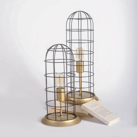 Carkner I Gun-Metal Grey Cylindrical Metal Cage Table Lamp by Mercana at Eve Furniture