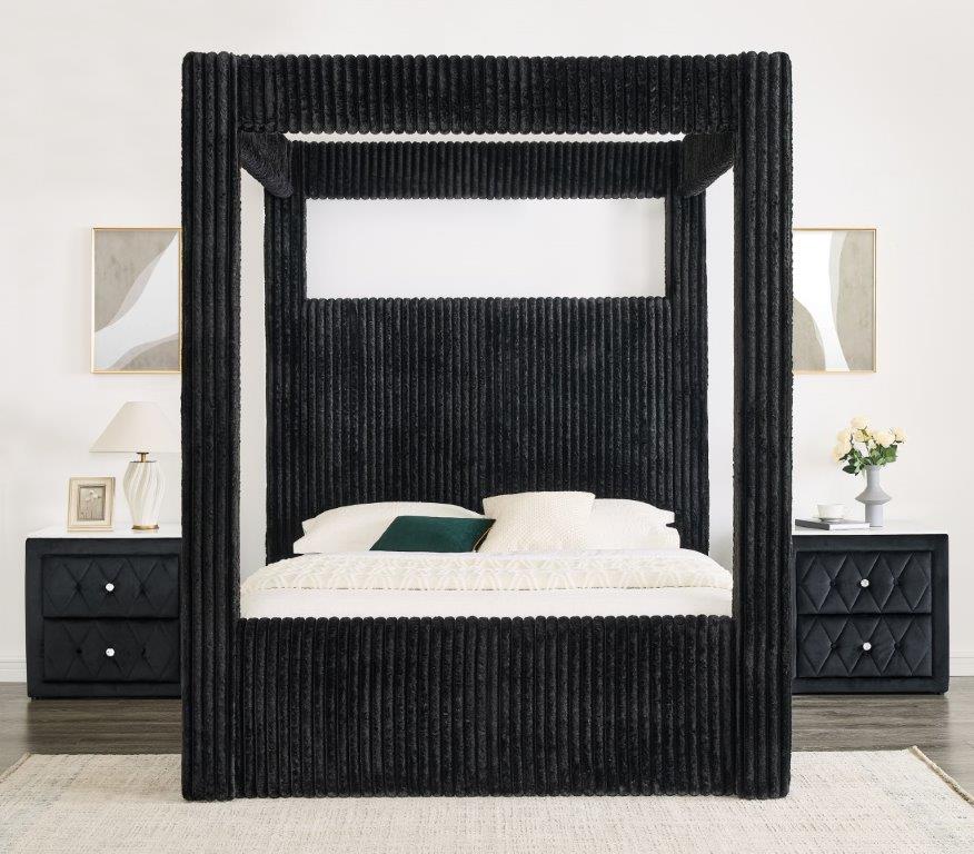 Carla Black Queen Upholstered Canopy Bed by Crown Mark at Eve Furniture