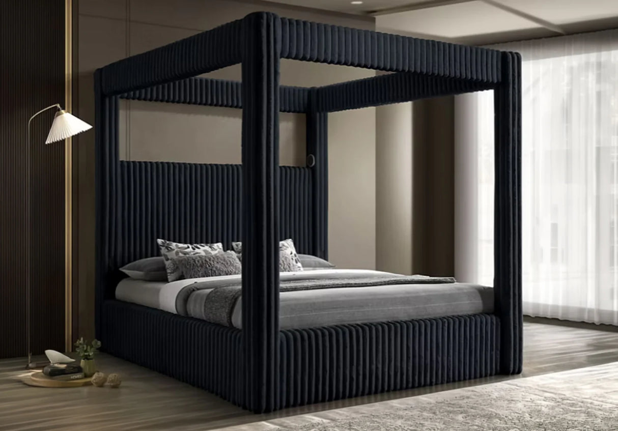 Carla Black King Upholstered Canopy Bed by Crown Mark at Eve Furniture