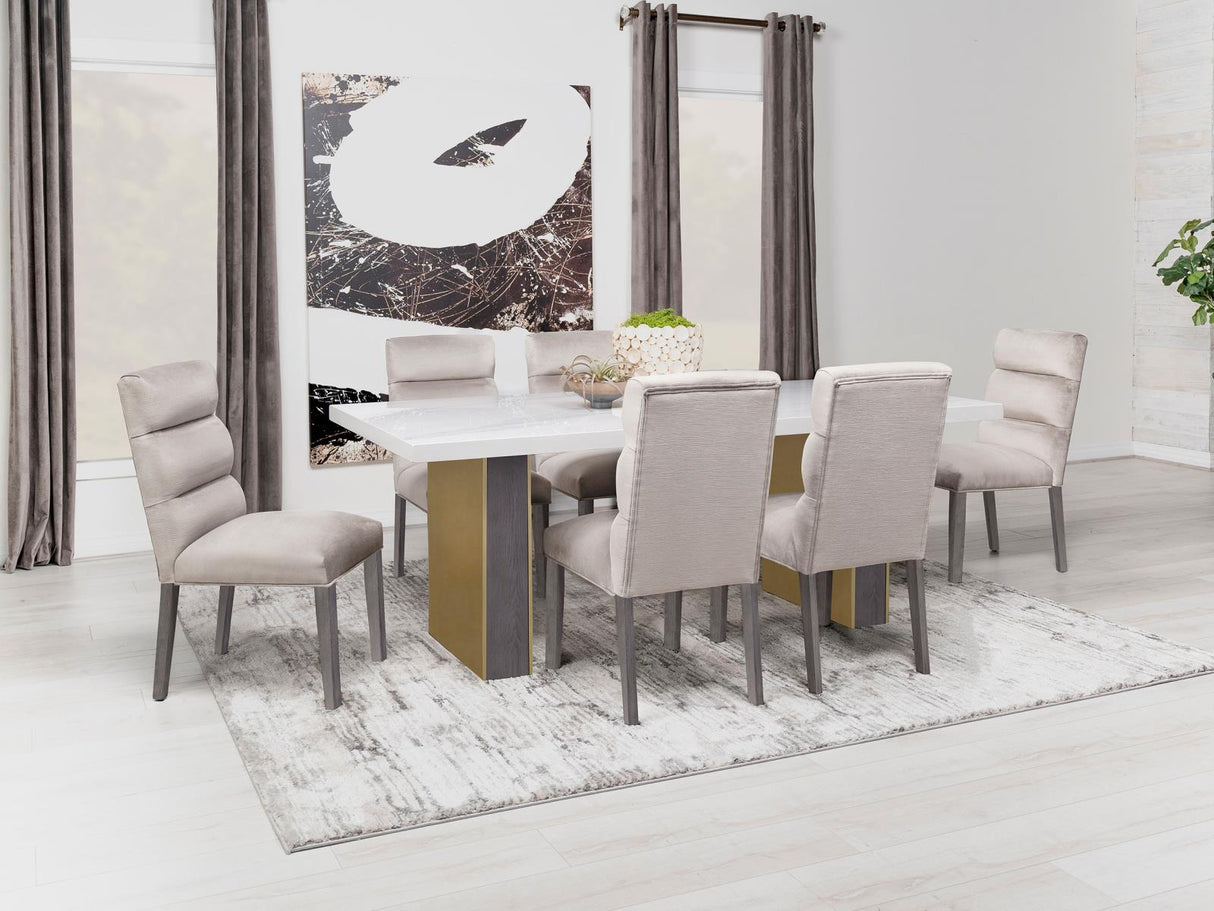 Carla Rectangular Dining Table with Cultured Carrara Marble Top White and Gold