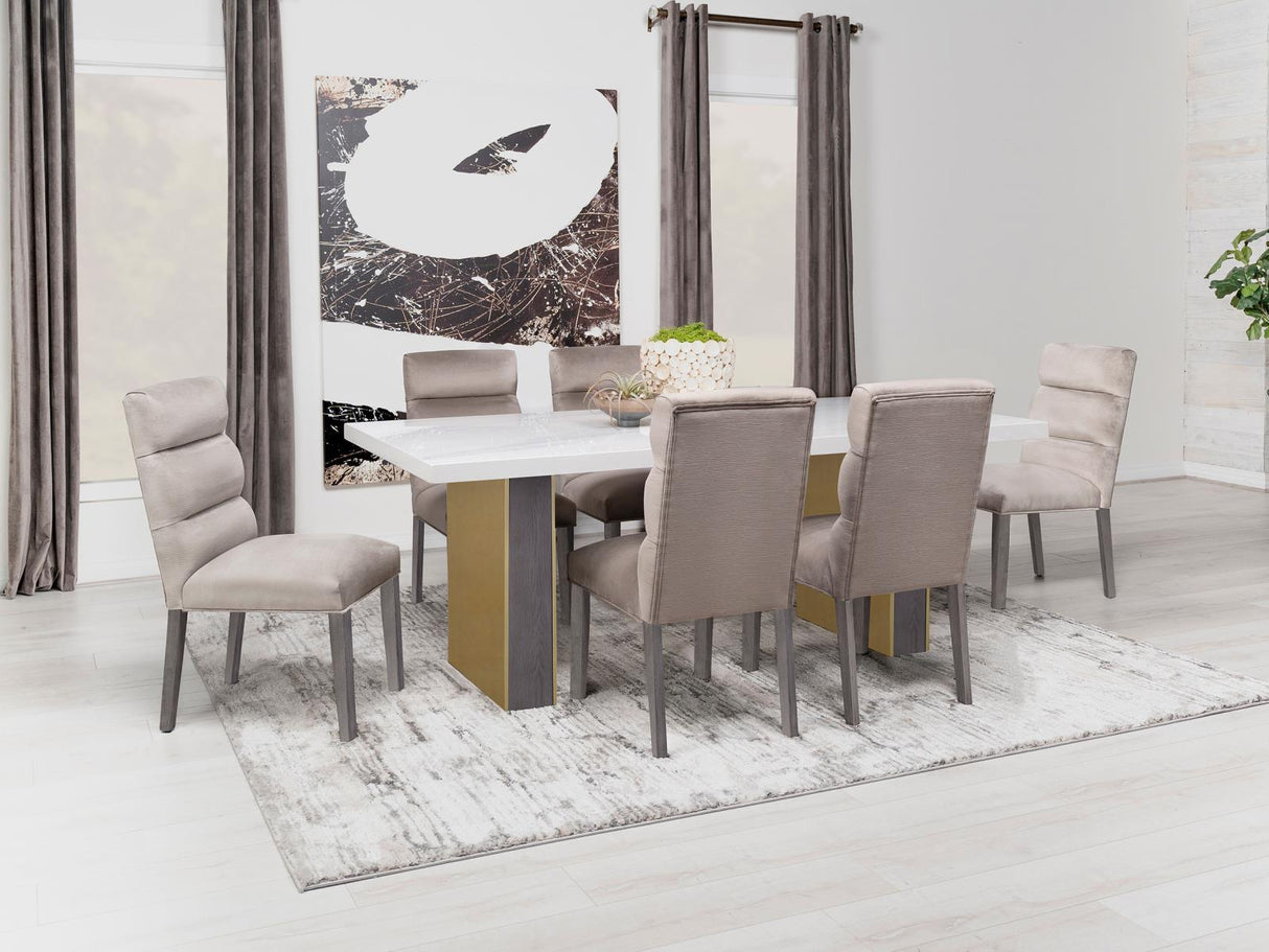 Carla Rectangular Dining Table with Cultured Carrara Marble Top White and Gold